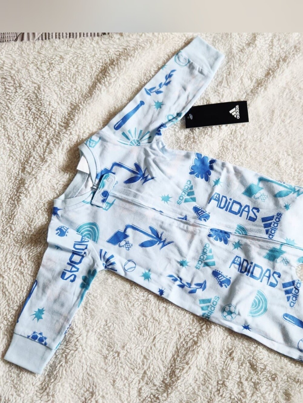 Adidas Baby Footed Sleeper One-Piece NWT blue Print 6M
